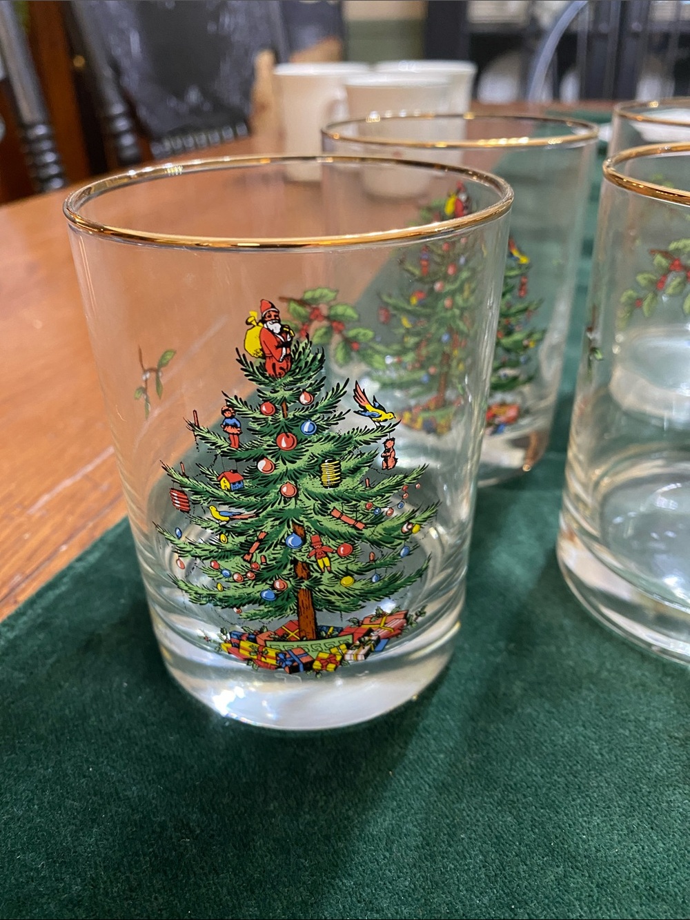 SPODE Festive Green Christmas Tree Glass Tumbler with Gold Rim 4